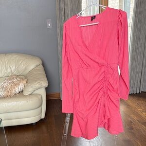 Vero Moda Pink Long Sleeve Wrap Dress